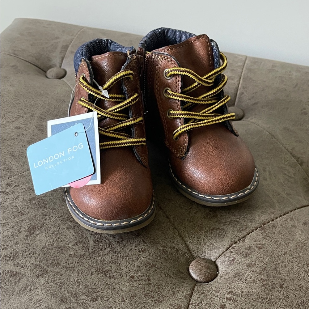 London Fog Kids Tan Boots with Yellow Laces